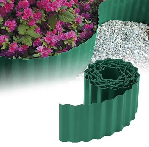 GARDENIX Bordure de lit en Carton ondulé Bordure de Parterre de Fleurs Bordure de lit en Plastique Longueur 9 m, Hauteur 15 cm, Vert