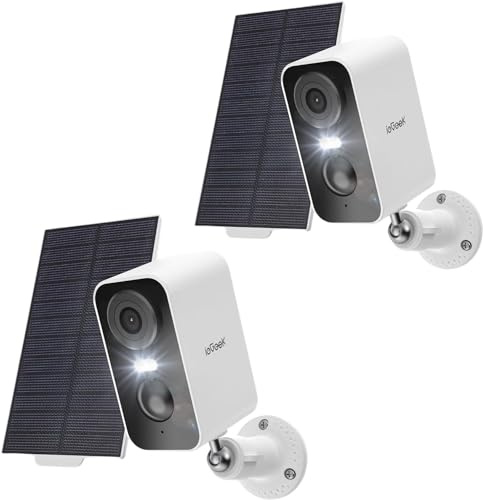 ieGeek 2K Camera Surveillance WiFi Exterieure sans Fil Solaire (Blanc-2pcs) | AI & PIR Détection Mouvement, Caméra Batterie, Vision Nocturne Couleur, Audio Bidirectionnel, Étanche IP65, Alexa,ZS-GX3S