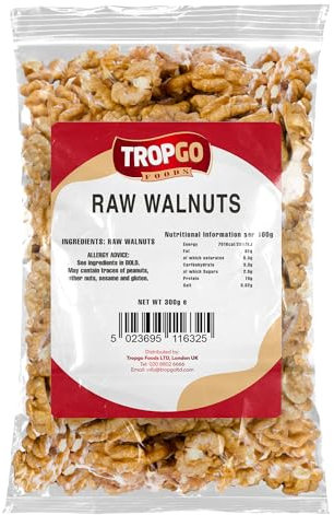 Tropgo Premium Walnuts Halves - 300g - Raw Jumbo Walnuts - Natural Sprouted Walnut - Packed Fresh Premium Quality Nuts - Healthy for The Heart, High in Fibre & Minerals - Perfect for Snacking