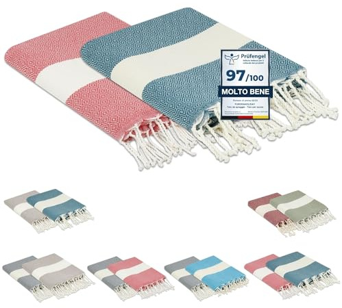 furora HOLIDAY Telo Mare (2 pezzi) Grande, cotone 100x200 cm | Telo Spiaggia antisabbia | Asciugamano Mare Fouta, frange e angoli, Pareo Donna Uomo Ragazzi | Pic Nic Beach Towel Coperta, lungo leggero