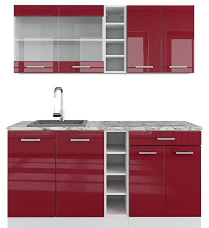 Vicco Singleküche R-Line, Bordeaux Hochglanz/Weiß, 160 cm, AP Anthrazit