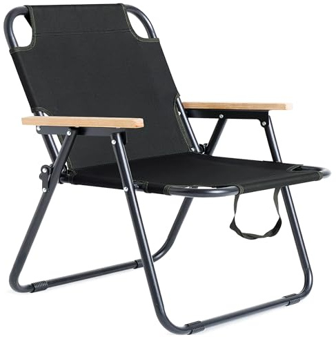 T-ZBDZ Chaise Camping Pliante Confortable, Chaise de Camping Pliable 200kg, Fauteuil Pliant Portable avec Accoudoirs, Fauteuil de Peche Chaises de Plage, pour Jardin Exterieur Terrasse Pique, Noir