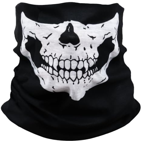 AWUMBUK Cache Cou Moto Multifonction, Cagoule de Moto Pour Homme Halloween Masque de Tête de Mort Masque Tempête Ski Foulard Tubulaire Noir Tour de Cou