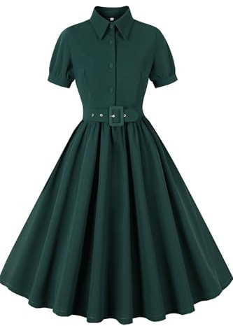 AXOE Robe Rockabilly Pin Up Années 50 avec Ceinture | Légèrement Extensible, Respirante, Silhouette en A, S-4XL, Longueur Genou, Robe Pin up Femme pour Cocktail, Mariage Invité
