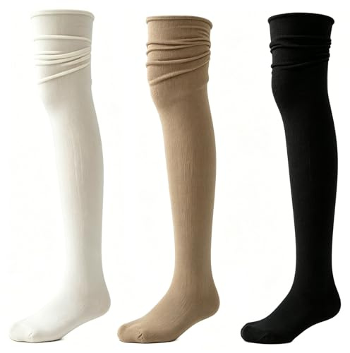DXHGHYGL 3 Paia Donna Extra Lunghi Calzini,Calzettoni Donna in Cotone, Calze Sopra il Ginocchio, Alta Calze Stivali,Traspirante Assorbente Morbido I giorni(Vedi l'immagine principale)
