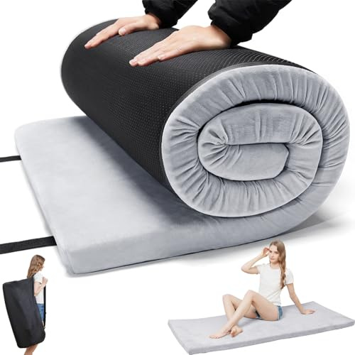 TokSay Foam Camping Mattress - Portable Sleeping Pad for Camping, Tent, Car & Floor - Washable Cover & Roll Up Travel Bag - Cot Mattress for Travel & Guests (Single: 75X30)