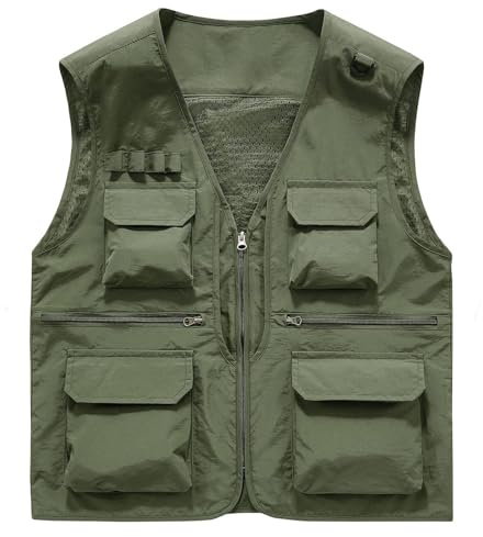 Vhersily Gilet Lavoro Uomo Impermeabile Multitasche con Design Professionale per Pesca Escursionismo e Fotografia con Tasche Estivo Giubbotto Pescatore Caccia Esterna Leggero Resistente