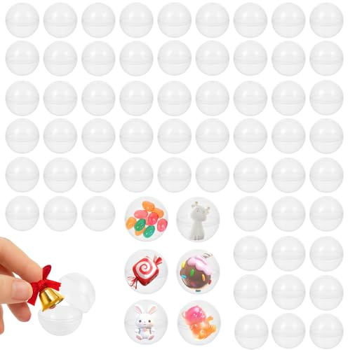 Coco Berming 100 Piezas Bolas Transparentes Rellenables, Cápsulas Redondas Vacías 28mm, Bolas de Lotería, para Máquina Expendedora, Fiesta, DIY, Navidad (Transparente)