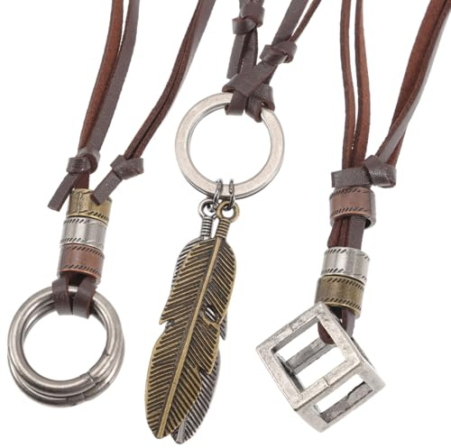 Healvian Collier Cuir Homme Double Cercle Pendentif Vintage Réglable 3 Styles Cordon Confortable Pour Tenue Quotidienne Cadeau Pour Homme