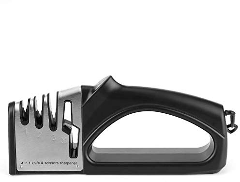 Knivslipverktyg 4 i 1 Hushålls 4-stegs slipmaskin med fast vinkel för köksknivar Sax Kockknivar ABS Rostfritt stål Keramiskt Tungsten Stål Smärgel 200g 21x4x9,8cm