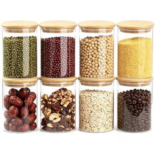 Otauoaea 8 Piezas Botes de Cristal con Tapa, 530 ml - Tarros de Cristal con Tapa - Botes Cocina Almacenaje Hermeticos - Frascos Vidrio para Pasta, Cereales, Legumbres, Café