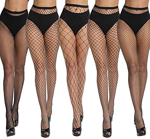 akiido Fishnet Stockings for Women, Black Fishnets Tights Thigh High Stockings Pantyhose, Plus Size Fits All
