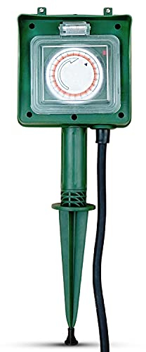 PerfectHD Presa multipla da giardino con 2 prese, presa esterna con timer, multipresa, IP44, con picchetto, verde, 15 varianti