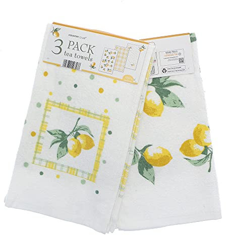 100% Cotton Lemon Design Tea Towel Pack of 3