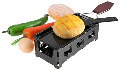 Uxsiya Raclette Grills Carbon Steel Candlelight Cheese Raclette Non Toxic Black with Wood Handle Convenient to Use and Clean for Melt Cheese Eggs Party and Indoor Use
