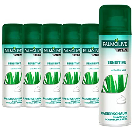 Palmolive Men Rasierschaum Sensitive 6 x 300ml, mit Aloe Vera - pflegt Ihre Haut bereits während der Rasur, für Männer