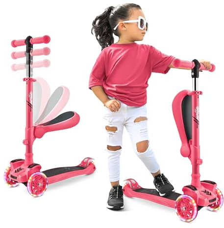 Hurtle 3-Rad-Roller für Kinder - Steh- und Kreuzfahrt-Kinderspielzeug Tretroller mit Verstellbarer Höhe, Rutschfester Plattform, Blinkenden Radlichtern, für Jungen/Mädchen im Alter von 2-12 Jahren