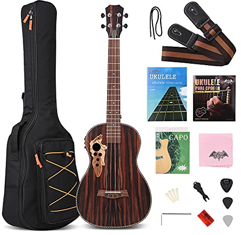 Batking Baritone Ukulele Electric, 30 Inch All Blackwood Acoustic Ukelele Kit with Truss Rod with EQ with Gig Bag,Strap,Nylon String,Electric Tuner,Pick,shaker