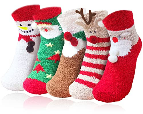 Sumtoco Weihnachts Socken, Weihnachtssocken Damen 35-38, Socken Adventskalender, Weihnachtsmotiv Warme Kuschelsocken für Frauen Mädchen Erwachsene Neuheit Neujahr Weihnachts Geschenke