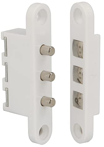 Amig - Connecteur passe-courant pour portes avec 3 Bornes Mod. 2P | Ampérage maximum : 2 A | 71 x 14 mm | Permet le passage du courant lorsque la porte est fermée | Nylon blanc