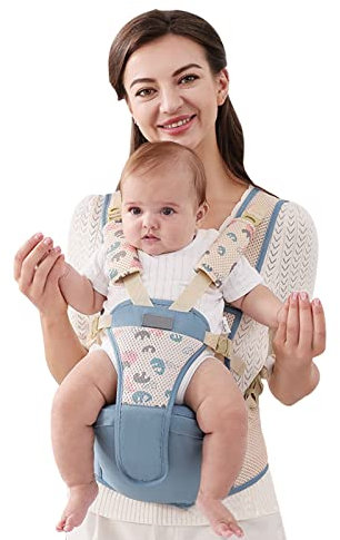 SONARIN Atmungsaktive Einfache Babytrage Hüftsitz,Multifunktionale Babytragetasche Baby Hüftsitz Kindertrage Ergonomische Baby Tragesystem Bauchtrage Rückentrage für 0-36 Monate(Blau)