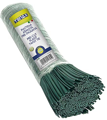 Tenax Bridas de PVC Reforzadas y Precortadas, 20 cm, Color Verde, 1000 Piezas, Alambre de Acero Recubierto de PVC, Ataduras para Plantas