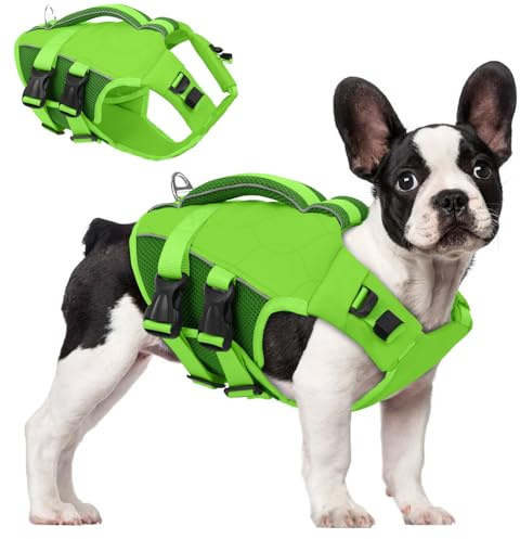 ASENKU Dog Life Jacket, High-Buoyancy Reflective Dog Swimming Vest with Durable Handles for Small/Medium/Large Dogs - Pool, Beach, Boating (Green, XS)