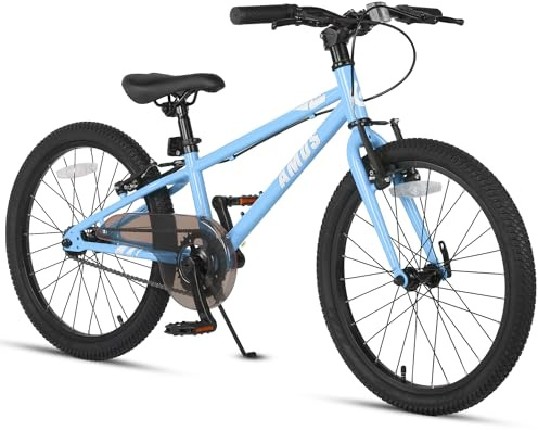 Glerc AMOS 20 Inch Kids Bike for 6 7 8 9 Year Old Boys Girls Teen with Dual Handbrakes & Kickstand & Adjustable Seat, Blue