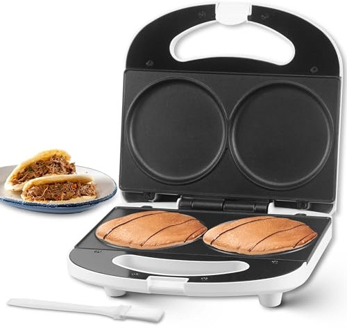 SugarWhisk Double Mini Pancake Maker Machine, Arepa Maker, 2 x 4-Inch Electric Pancakes Maker Griddle, Ideal for Pancakes, Cookies, Eggs, Arepas & Breakfast Sandwiches, 230V, UK Plug, White