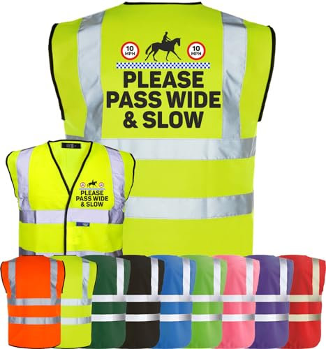 Corporate Togs Equine Safety Apparel - High Vis Vest, PLEASE PASS WIDE & SLOW Print, EN IS0 20471 Class 2 Compliant, Security Vest | Protective Safety Wear