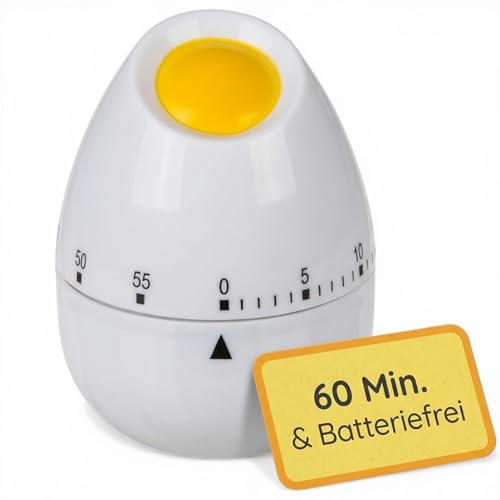 MIJOMA Kökstimer mekanisk – äggklocka 60 minuter – manuell kortvarig väckarklocka utan batteri för matlagning, bakning, inlärning och vardag (Ei vit med prickar)