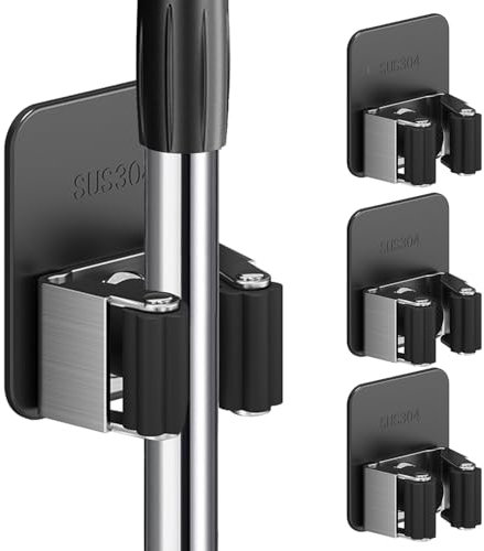 Dubest 4 Stück Besenhalterung Wand,Selbstklebend Besenhalter Wandhalterung GeräTehalter Ohne Bohren Gartengerätehalter Besen Mop Halterung für Gartengeräte Garagen Werkzeug Küche