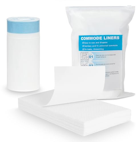 ACWOO Sac Hygiénique Pour Chaise Percée, 20Pcs 53 * 40cm Doublures De Chaise Percée De Chevet Avec 20Pcs Coussinets Absorbants Jetables Pour Chaise Percée, Chaise Percée Super Absorbants