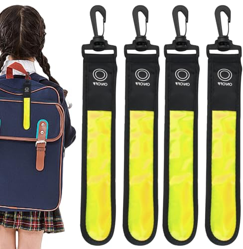 GOMETY Indicatori di direzione a LED per borsa scuola, 4 pezzi, catarifrangenti, per bambini, indicatori di direzione, 3 modalità, luce di sicurezza, impermeabile, riflettente per zaino, escursionismo