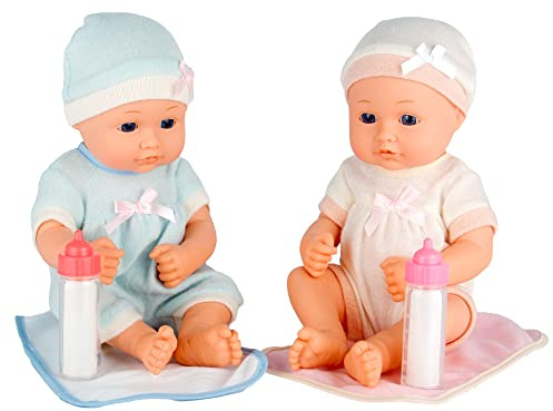 Dream Collection Babydockor tvillingar med docktillbehör – babydockor – mjuk kropp av solid venyl – dockkläder, napp och mjölkflaska – 30 cm – docka från 2 år