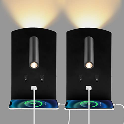 2Pcs Lámpara de Pared LED, Aplique de Pared LED Regulable Interior, Lámpara de Pared de Lectura, 12W 3000K Aplique de Pared Cabecera con Puerto de Carga USB e Interruptor para Dormitorio, Pasillo (C)