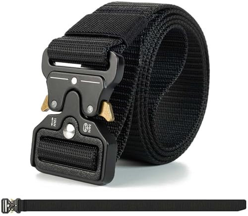 MisFun Taktischer Gürtel Herren, Military Style Nylon Tactical Belt Militär Gürtel, Arbeitsgürtel mit Schnellverschluss Metallschnalle, für Klettern,Training, Camping, Bergsteigen (Schwarz)