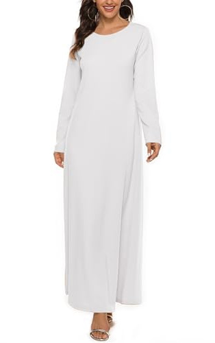 Camicia da notte da donna a maniche lunghe, in cotone, tinta unita, lunga, morbida, comoda, per il tempo libero, con scollo tondo, biancheria da notte, pigiama, vestito da notte, bianco, 3XL