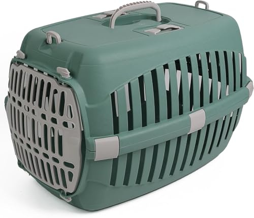 PRADICHI Cat Carrier Transport Crate – Portable Travel Cage for Cats, Small Dogs, Puppies & Kittens – Secure Carrying Box with Dual Access & Ventilation (Green/White)