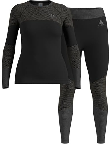 Odlo Thermounterwäsche Damen Fundamentals Performance Warm I Langarm Thermoshirt und Thermohose I Warme Skiunterwäsche Thermounterwäsche Set I Damen