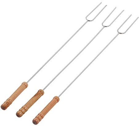 Funien Grillgabel-Werkzeug aus Edelstahl, Grillgabeln mit Buchenholzgriff, 47,2 Cm, für Outdoor-Camping und Aktivitäten