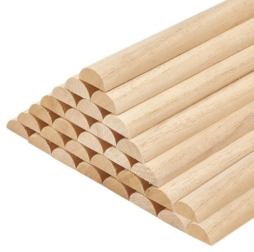 OLYCRAFT 30 varillas de madera semicirculares de 30 cm, 19,5 x 9 mm, varillas de madera no acabadas, semicirculares para trenzar tapices artesanales, modelismo