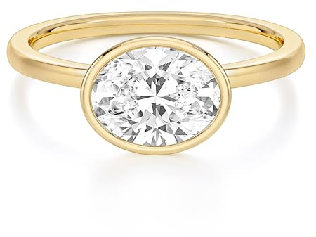 EAMTI 3CT Engagement Rings for Women Oval Cut CZ Solitaire Promise Wedding Bands Travel Bezel East West Ring 14K Gold Plated Size 5