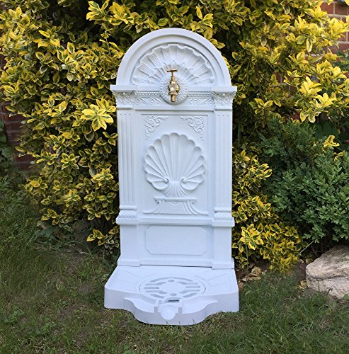 Antikas - Stand-Brunnen mit Messing Hahn - Garten Stehbrunnen weiß, Gartenbrunnen Terrasse