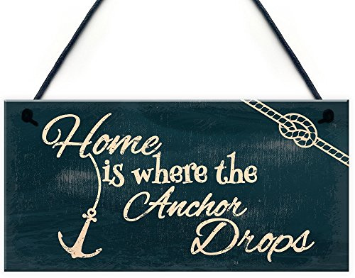 Red Ocean Seaside Home Is Where The Anchor Drops Nautical Shabby Chic Hanging Plaque Bathroom/Kitchen Decor Gift Accessory