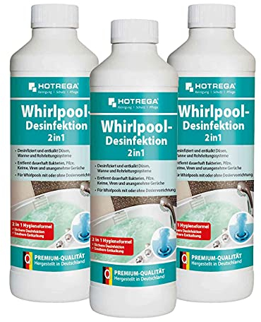 HOTREGA Whirlpool-Desinfektion 2in1 3x 500 ml | Whirlpool Reiniger | desinfiziert, reinigt, entkalkt | Kraftvoll gegen Kalk Bakterien Viren & Gerüche