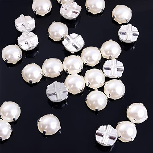 200pcs Sewing Pearl Beads ， Sew on Pearls for Clothes, Crafts Pearls with Silver Claw, Half Round Sew on Beads White Pearl (Silver Claw, 5mm 200pcs)