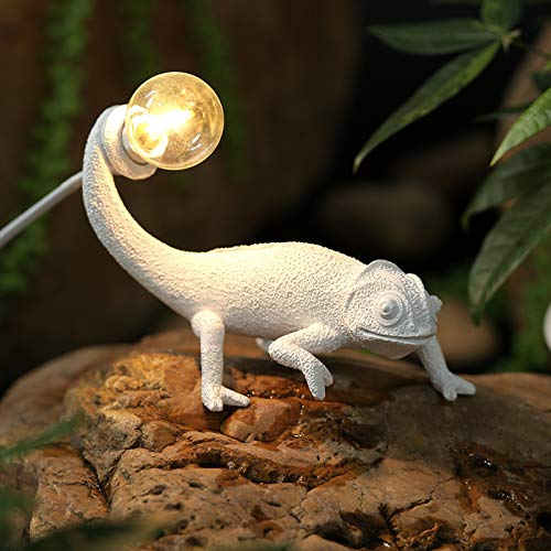 Kreative Tischleuchte aus Harz, Chameleon Tischlampe Nachttischlampe mit Schalter, 180cm Kabellänge, E12 Kinder Nachtlicht für Wohnzimmer Kinderzimmer Schlafzimmer, Weiß