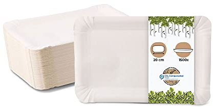 BIOZOYG Piatti di carta rettangolari 13x20cm I 1500 piatti bianchi per snack dolci torte pizza wafel ecc. I non rivestiti - riciclabili - ecologici I piatti rettangolari da torta 1500 pezzi