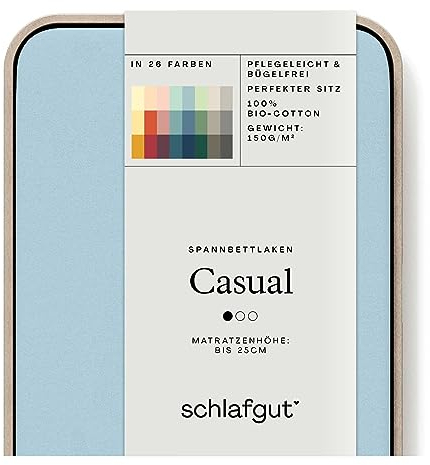 Schlafgut Casual Spannbettlaken 90x190cm bis 100x200cm - 100% Biobaumwolle, Oeko-TEX Zertifiziert, Blue Light, Matratzenhöhe bis 25cm